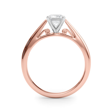 Rose gold Emerald Solitaire Diamond Engagement Ring with Cathedral Setting and Four-Prong Mount on a Classic Band