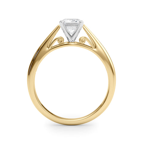 Yellow gold Emerald Solitaire Diamond Engagement Ring with Cathedral Setting and Four-Prong Mount on a Classic Band