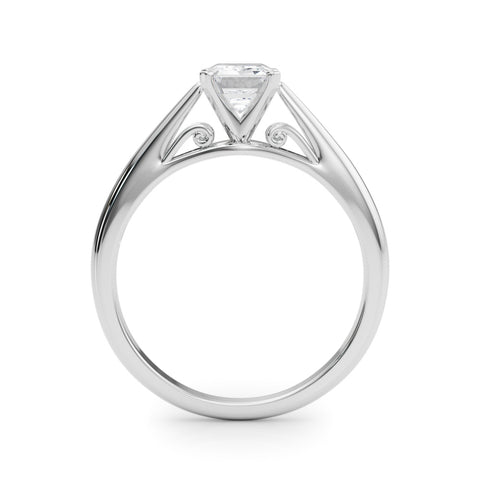 White gold Emerald Solitaire Diamond Engagement Ring with Cathedral Setting and Four-Prong Mount on a Classic Band