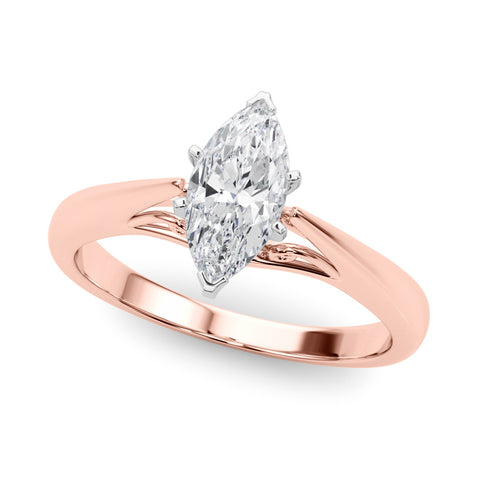 Rose gold Marquise Solitaire Diamond Engagement Ring with Cathedral Setting and Four-Prong Mount on a Classic Band