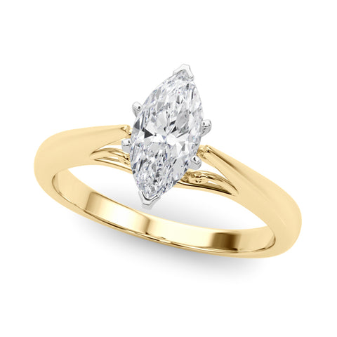 Yellow gold Marquise Solitaire Diamond Engagement Ring with Cathedral Setting and Four-Prong Mount on a Classic Band