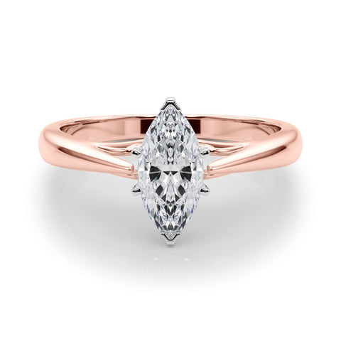 Rose gold Marquise Solitaire Diamond Engagement Ring with Cathedral Setting and Four-Prong Mount on a Classic Band