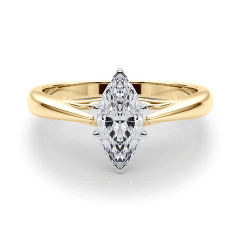 Yellow gold Marquise Solitaire Diamond Engagement Ring with Cathedral Setting and Four-Prong Mount on a Classic Band