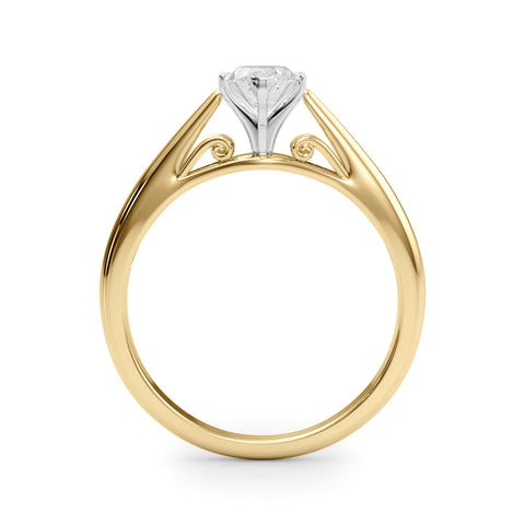 Yellow gold Marquise Solitaire Diamond Engagement Ring with Cathedral Setting and Four-Prong Mount on a Classic Band