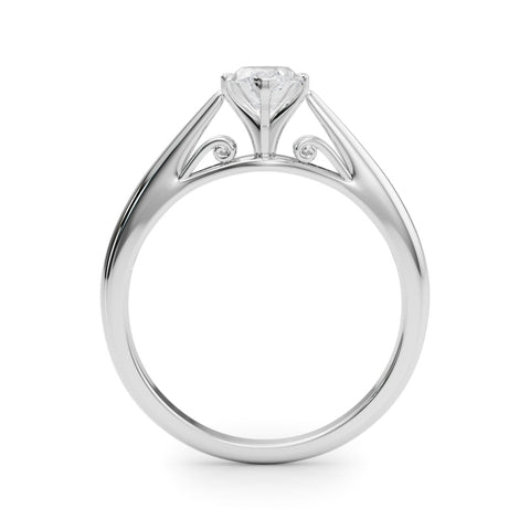 White gold Marquise Solitaire Diamond Engagement Ring with Cathedral Setting and Four-Prong Mount on a Classic Band