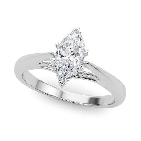 White gold Marquise Solitaire Diamond Engagement Ring with Cathedral Setting and Four-Prong Mount on a Classic Band