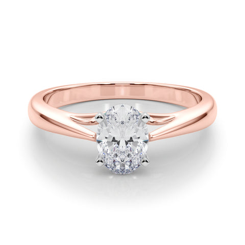 Rose gold Oval Solitaire Diamond Engagement Ring with Cathedral Setting and Four-Prong Mount on a Classic Band