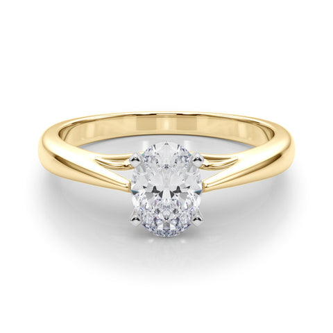 Yellow gold Oval Solitaire Diamond Engagement Ring with Cathedral Setting and Four-Prong Mount on a Classic Band