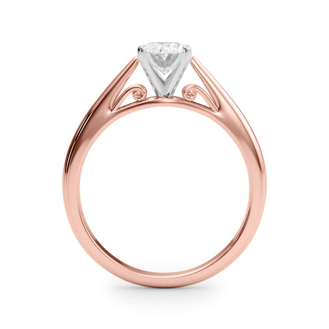 Rose gold Oval Solitaire Diamond Engagement Ring with Cathedral Setting and Four-Prong Mount on a Classic Band