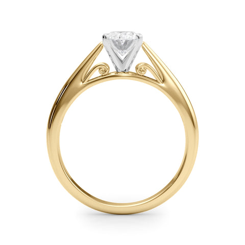 Yellow gold Oval Solitaire Diamond Engagement Ring with Cathedral Setting and Four-Prong Mount on a Classic Band