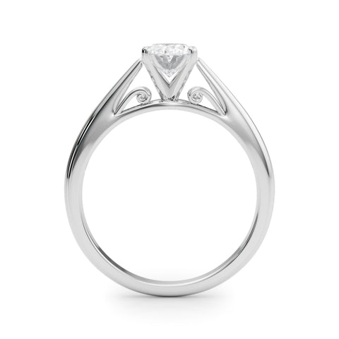 White gold Oval Solitaire Diamond Engagement Ring with Cathedral Setting and Four-Prong Mount on a Classic Band