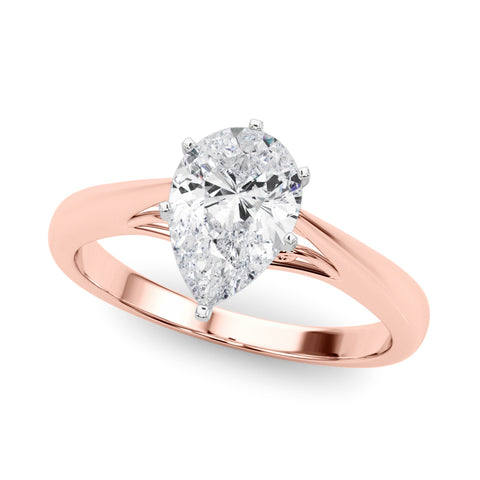 Rose gold Pear Solitaire Diamond Engagement Ring with Cathedral Setting and Four-Prong Mount on a Classic Band