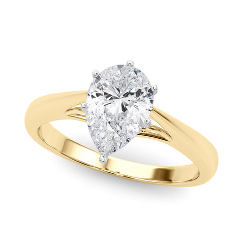 Yellow gold Pear Solitaire Diamond Engagement Ring with Cathedral Setting and Four-Prong Mount on a Classic Band