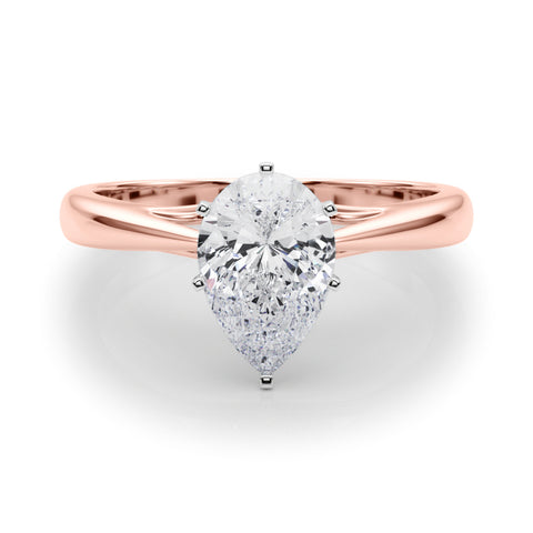 Rose gold Pear Solitaire Diamond Engagement Ring with Cathedral Setting and Four-Prong Mount on a Classic Band