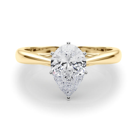 Yellow gold Pear Solitaire Diamond Engagement Ring with Cathedral Setting and Four-Prong Mount on a Classic Band