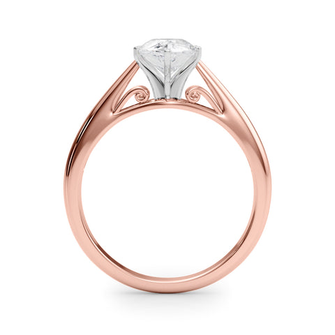 Rose gold Pear Solitaire Diamond Engagement Ring with Cathedral Setting and Four-Prong Mount on a Classic Band