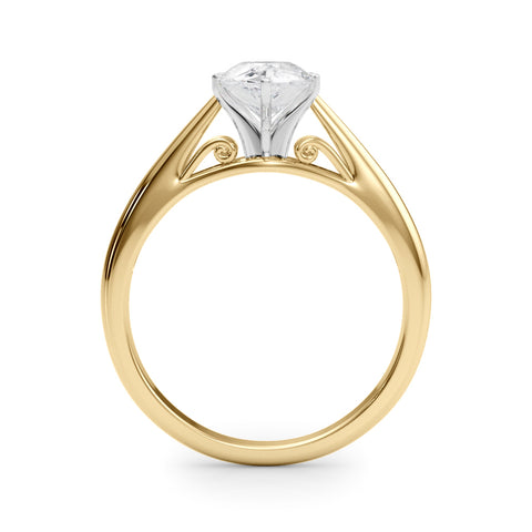 Yellow gold Pear Solitaire Diamond Engagement Ring with Cathedral Setting and Four-Prong Mount on a Classic Band