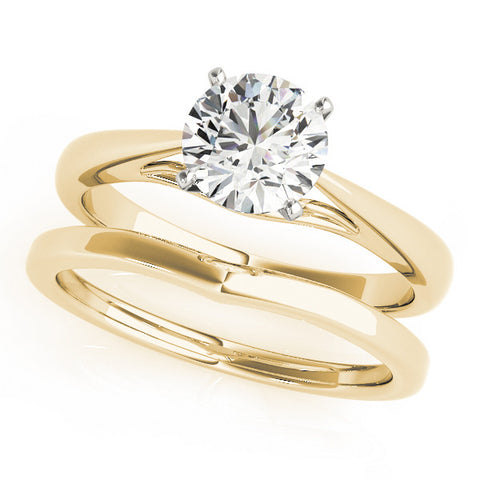 Yellow gold Round Solitaire Diamond Engagement Ring with Cathedral Setting and Four-Prong Mount on a Classic Band