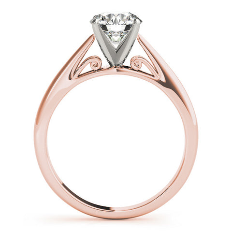 Rose gold Round Solitaire Diamond Engagement Ring with Cathedral Setting and Four-Prong Mount on a Classic Band