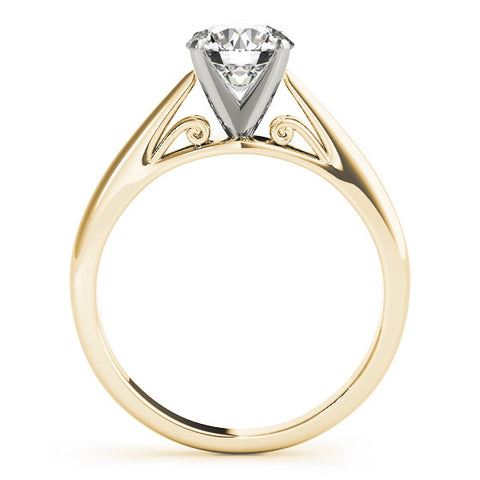 Yellow gold Round Solitaire Diamond Engagement Ring with Cathedral Setting and Four-Prong Mount on a Classic Band