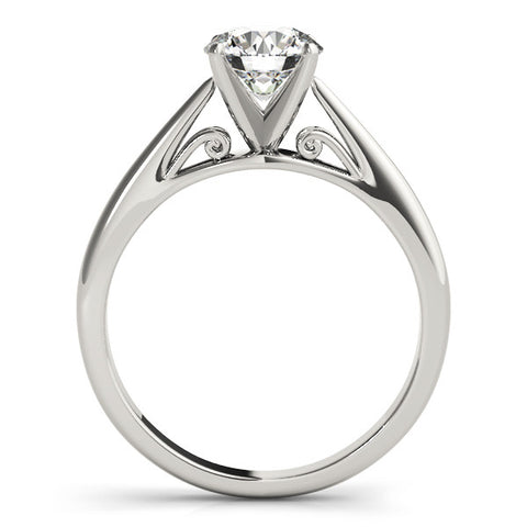 White gold Round Solitaire Diamond Engagement Ring with Cathedral Setting and Four-Prong Mount on a Classic Band