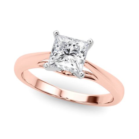 Rose gold Princess Solitaire Diamond Engagement Ring with Cathedral Setting and Four-Prong Mount on a Classic Band