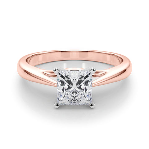 Rose gold Princess Solitaire Diamond Engagement Ring with Cathedral Setting and Four-Prong Mount on a Classic Band