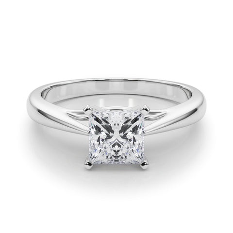 White gold Princess Solitaire Diamond Engagement Ring with Cathedral Setting and Four-Prong Mount on a Classic Band