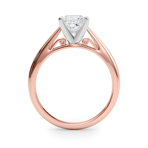 Rose gold Princess Solitaire Diamond Engagement Ring with Cathedral Setting and Four-Prong Mount on a Classic Band