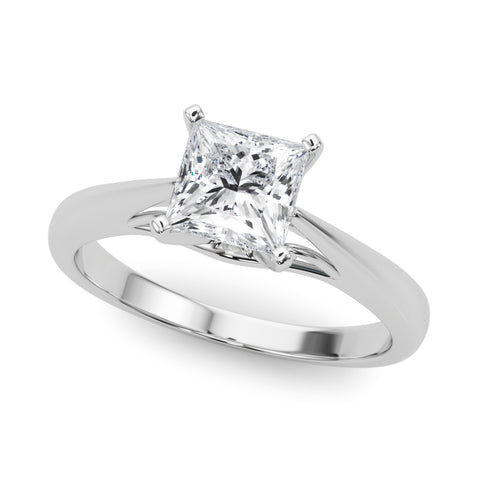 White gold Princess Solitaire Diamond Engagement Ring with Cathedral Setting and Four-Prong Mount on a Classic Band