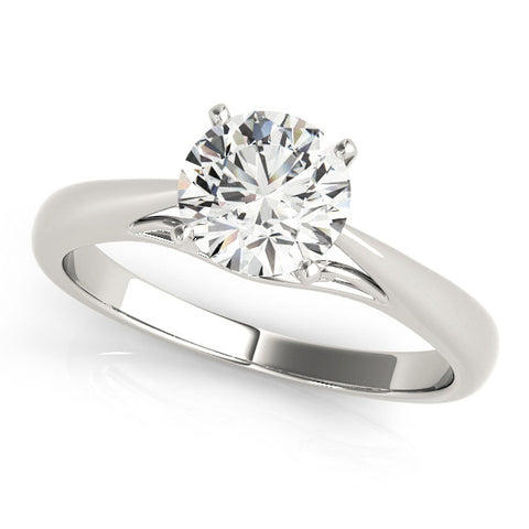 White gold Round Solitaire Diamond Engagement Ring with Cathedral Setting and Four-Prong Mount on a Classic Band