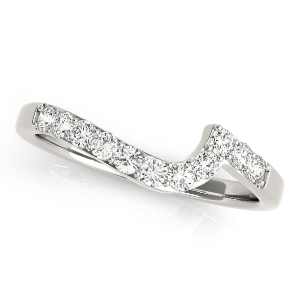 White gold Round Diamond Pavé Chevron Wedding Band 1