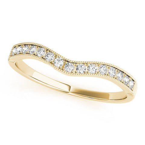 Yellow gold Round Diamond Milgrain Contour Wedding Band with Pavé Setting 1