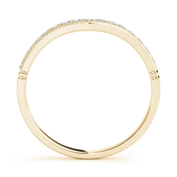 Yellow gold Round Diamond Milgrain Contour Wedding Band with Pavé Setting 2