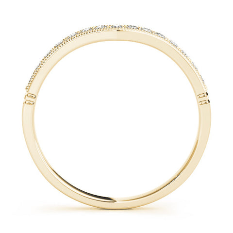Yellow gold Round Diamond Milgrain Contour Wedding Band with Pavé Setting 2