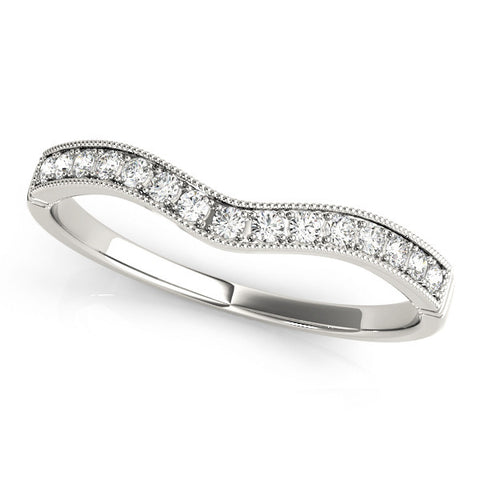 White gold Round Diamond Milgrain Contour Wedding Band with Pavé Setting 1