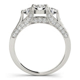 10K White Gold Three-Stone 1.06 Carat E VS1 Round Cut Diamond Ring with Channel-Set Band and Four-Prong Setting