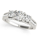 10K White Gold Three-Stone 1.06 Carat E VS1 Round Cut Diamond Ring with Channel-Set Band and Four-Prong Setting