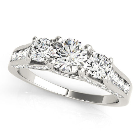 White gold Three-Stone Round Cut Diamond Ring with Channel-Set Band and Four-Prong Setting