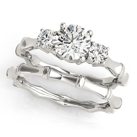 White gold Round Brilliant Three-Stone Bamboo Band with Prong Setting