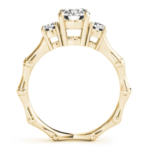 Yellow gold Round Brilliant Three-Stone Bamboo Band with Prong Setting