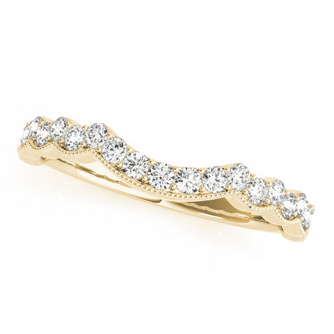 Yellow gold Scalloped Diamond Round Cut Eternity Band with Pavé Setting 1