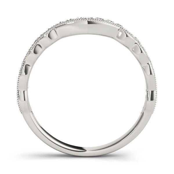 White gold Scalloped Diamond Round Cut Eternity Band with Pavé Setting 2
