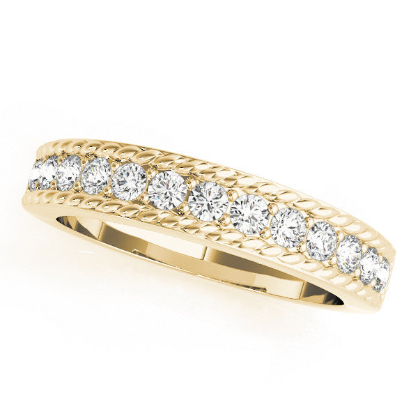 Yellow gold Channel Set Round Diamond Milgrain Edge Band 1