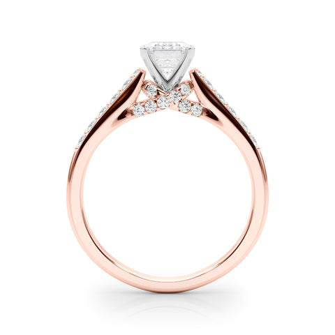 Rose gold Emerald Solitaire Diamond Ring with Pavé Band and Four-Prong Setting