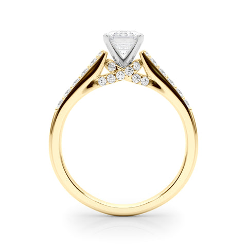 Yellow gold Emerald Solitaire Diamond Ring with Pavé Band and Four-Prong Setting