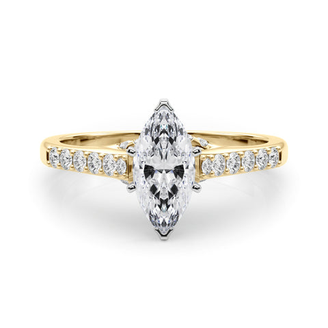 Yellow gold Marquise Solitaire Diamond Ring with Pavé Band and Four-Prong Setting