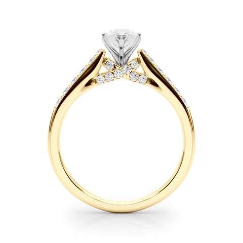 Yellow gold Marquise Solitaire Diamond Ring with Pavé Band and Four-Prong Setting