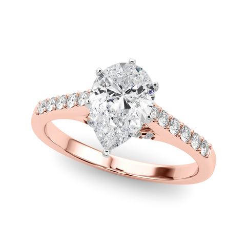 Rose gold Pear Solitaire Diamond Ring with Pavé Band and Four-Prong Setting