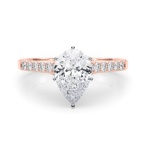 Rose gold Pear Solitaire Diamond Ring with Pavé Band and Four-Prong Setting